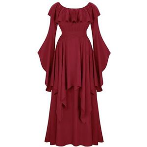 EMMHouse Victoriaanse jurk, renaissance-kostuum, gothic, heksenjurk, middeleeuwse retro lange jurk, Rood, XXL