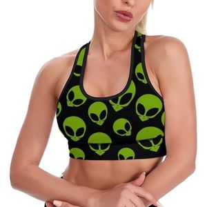 Green Alien Head Dames Tank Top Sport BH Yoga Workout Vest Atletische BH's