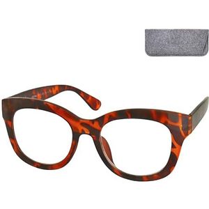 Stijlvolle retro leesbril – dik frame & grote glazen – gratis etui – kunststof brilmontuur met veerscharnier – leeshulp dames, Retro Luipaard Bruin, 2.0