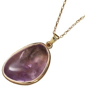 Natural Gemstone Pendant Healing Crystal Labradorite Amethysts Slab Necklace Gold Jewelry Gifts (Color : Amethyst)