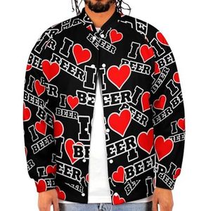 I Heart Beer Grappige Mannen Baseball Jacket Gedrukt Jas Zachte Sweatshirt Voor Lente Herfst