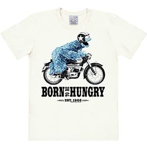 Logoshirt® Sesamstraat I Koekjesmonster I Motorfiets I Born To Be Hungry I T-Shirt Print I Dames & Heren I Gebroken wit I Gelicentieerd origineel ontwerp I Maat XXL