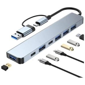 USB C-hub USB Hub 3.0 Aluminium 7-in-2 USB-extender, USB-splitter met 1 X USB 3.0, 4 X USB 2.0 en 2 X USB C-poorten(7 in 2)