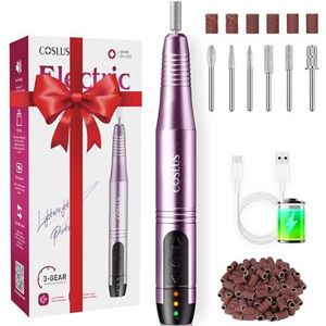 COSLUS Draadloze draagbare elektrische nagelfrees, 11-in-1 professionele manicure en pedicureset, elektrische nagelvijl voor gelnagels en acrylnagels, nagelvormen, polijsten, verwijderen van eelt