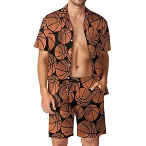 Basketbal Halftone Patroon Mannen Hawaiiaanse Bijpassende Set 2-delige Outfits Button Down Shirts En Shorts Voor Strand Vakantie