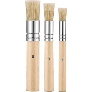 Houten Stencil Borstel Set,3 Stuks Acryl Verf Borstels Drie Maten Natuurlijke Varkenshaar Verf Borstels Nylon Haarborstel Kunstborstel Voor Make-up Borstel Acryl Water Kleur Olieverf Levert