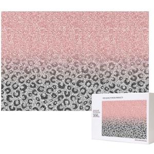 Zilver en roségoud glitter luipaard print, puzzel 300 stukjes houten puzzel speelgoed familiespel wanddecoratie voor volwassenen tieners