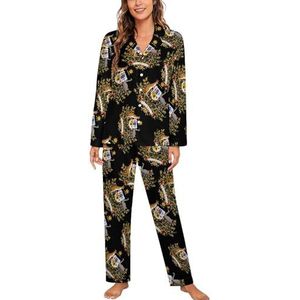Coat Arms of Australia Vrouwen Lange Mouw Button Down Nachtkleding Zachte Nachtkleding Lounge Pyjama Set S