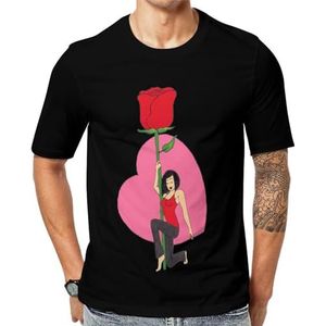 Valentines Girl Without Rose T-shirt met korte mouwen voor heren met ronde hals print casual T-shirt L
