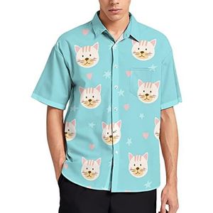 Kat gezichten en sterren Hawaiiaans shirt voor mannen zomer strand casual korte mouw button down shirts met zak