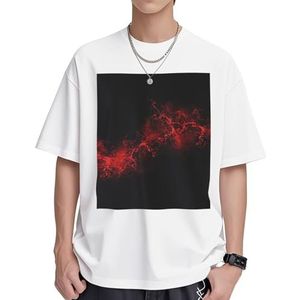 Explosion Burst Rood Zwart Print Dames Katoenen T-shirts Casual Korte Mouw Tuniek Tops Crewneck Zomer Basic Loose Fit Tee, Wit, S