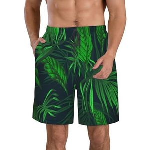 PHTZEZFC Groene tropische plantenprint heren strandshorts - zomervakantie strandshorts casual lichtgewicht trekkoord, Wit, XL