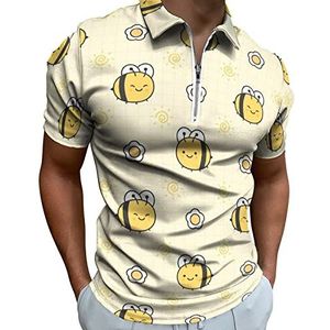 Leuke Bee And Flower Heren Poloshirt met Rits T-shirts Casual Korte Mouw Golf Top Classic Fit Tennis Tee