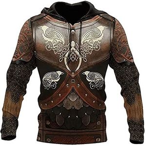 Mens Viking Warrior Hoodie Armour Pullover Cosplay 3D Print Retro Casual Losse Lange Mouw Zip Sweatshirt Jas,Armor (c) hoodie,M