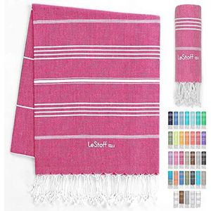 LeStoff de traditionele Hamamdoek Strandlaken Badhanddoek Saunahanddoek Douchehanddoek Spa Sport Yoga Reizen 100% Biologisch Katoen. Duurzaam, natuurlijk, zacht en voorgewassen. (95 x 180 cm, Fuchsia)