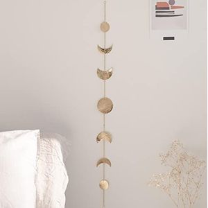 Gouden maanfasen slinger muurdecoratie, handgemaakte gehamerde maan wandbanner muurkunst, boho maancyclus decor muur hangen, muur decoraties maan banners esthetische decoratie, 86 cm 7 monds