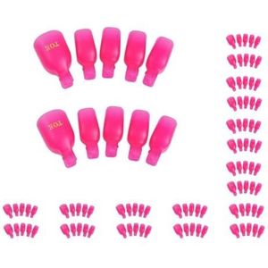 10 set 5 Stuks Plastic Voet Teen Nail Remover Nail Art Soak Off Cap Clip UV Gel Polish Remover Wrap Tool Sets, Rose Rood