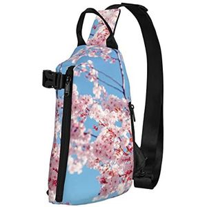 WOWBED Roze FlowerPrinted Crossbody Sling Bag Multifunctionele Rugzak voor Reizen Wandelen Buitensporten, Zwart, One Size