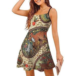 Etnische Paisley Dieren Zomer Mini Jurk Casual Verstelbare Spaghetti Band Jurk Knie-Lange Strand Zonnejurk XL