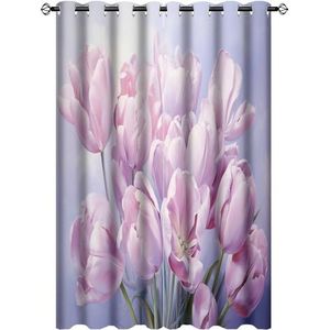 AEMYSKA Mooie Tulpen Verduisterende Doorvoergordijnen voor Slaapkamer Witte Achtergrond Bloemen Planten Thermisch Geïsoleerde Gordijnen Kamer Verduistering Lichtblokkerende Gordijnen 106,7 x 160 cm