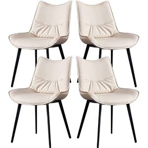 GEIRONV Eetkamerstoelen set van 4, moderne PU lederen manicure kantoor lounge stoel hoge rugleuning gewatteerde zachte zitting met koolstofstalen metalen poten Eetstoelen ( Color : White , Size : 96*4