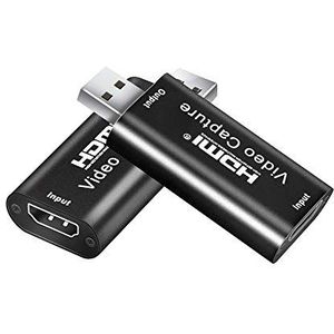 KUYIA HDMI Video Capture, Audio Video Capture Kaarten HDMI naar USB 2.0, 1080p/30HZ Record via DSLR Camcorder Action Cam, Live Streaming, Live Broadcasting HDMI Into USB Zwart