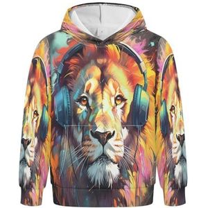 KAAVIYO Aquarel leeuw kunst coole hoodies atletische hoodies schattig 3D-print voor meisjes jongens, Patroon, XS