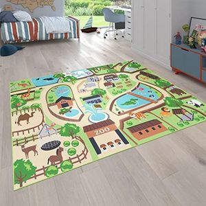 Vloerkleed Kinderkamer, Speelvloerkleed Voor Kinderkamer, Dierentuin Met Tijger, Beer, Leeuw, Bont, Maat:80x150 cm