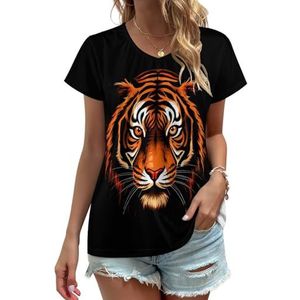 Tiger Dames V-hals T-shirts Leuke Grafische Korte Mouw Casual Tee Tops 4XL