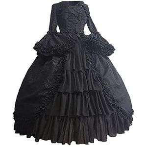 Lemoiitea Gothic Court Retro jurk voor vrouwen middeleeuwse vierkante kraag kant splitsing elegante prinses jurk retro korset baljurken Halloween Victoriaanse jurk punk hippie jurken, Zwart, 4XL
