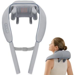 Primizia Elektrisch nekmassageapparaat, 2 massagemodi, 3 krachtniveaus, draadloos rug- en nekmassageapparaat, voor nekpijn, grijs