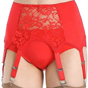 Alacki - Retro - Jarretel - Rood - 6 Bandjes met Bloemen Kant Panel