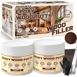 Epoxyhars houtvulmiddelset, 908 g, bruin, twee-componenten, houtplamuurmassa voor reparatie binnen en buiten, reparatiespatel voor reparatie, metaal, keramiek, kunststof, tegels