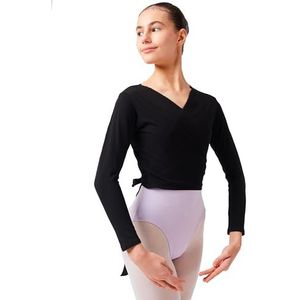 tanzmuster Ballet wikkeljas meisjes - Mandy - Gr. 92-170 - extra zachte katoenen stof - balletjas om in te wikkelen voor kinderen, zwart, 128 cm