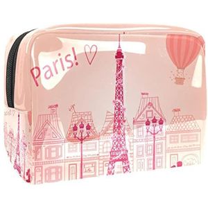Paris Eiffeltoren Valentines Roze Liefde Print Reizen Cosmetische Tas voor Vrouwen en Meisjes, Kleine Waterdichte Make-up Tas Rits Pouch Toilettas Organizer, Meerkleurig, 18.5x7.5x13cm/7.3x3x5.1in, Modieus