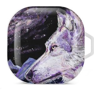 Wolf, ruimte, bergen en bos oordopjes hoesje compatibel met Samsung hard shell beschermhoes wit stijl