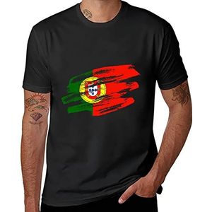 Retro Portugal vlag mannen grafische korte mouw T-shirt ronde hals zomer casual T-shirt S