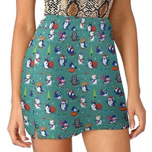 Grappige pinguïns dames korts hoge taille tennisrok gelaagde korte minirok culottes korts met zakken 4XL