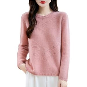 Dames Kasjmiertrui For De Herfst, Winter Zachte Warme Wollen Trui Lange Mouwen Ronde Hals Gebreide Pullover Casual Korte Gebreide Trui For Buiten, Kantoor(Pink,XL)