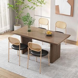 Aunvla Set van 4 eetkamerstoelen, moderne, eenvoudige vrijetijdsstoel met vier steunpoten van metaal, rotan vrijetijdsstoel, woonkamer- en slaapkamerstoel, (zwart + bruin)