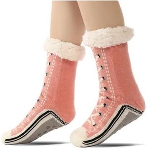 YIJIANUO Thermische Pluizige Sok Vrouwen Winter Warm Pluche Antislip Thuis Slapen Zachte Vrouwelijke Floor Grip Fuzzy Slipper Sok Korte Grappige Rits, roze, Eén maat