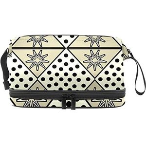 Grote capaciteit reizen cosmetische tas, zwarte stippen en sneeuwvlok, make-up tas, waterdichte make-up tas organisator, Meerkleurig, 27x15x14 cm/10.6x5.9x5.5 in
