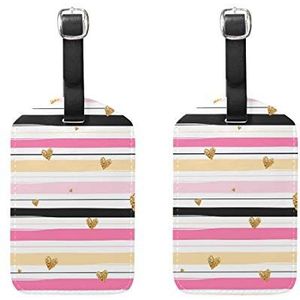 Bagage Labels,Gouden Harten en Roze Strepen Bagage Bag Tags Travel Tags Koffer Accessoires 2 Stuks Set