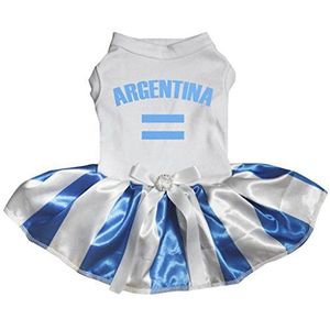 Petitebelle Puppy hond kleding Argentinië vlag blauwe katoenen top witte jurk (XX-Large, wit)