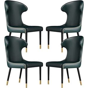 GEIRONV Keuken lederen eetkamerstoelen set van 4, studie lounge stoel ergonomie stoel keuken woonkamer lounge toonbank stoelen smeedijzeren poten Eetstoelen ( Color : Dark Green , Size : 91*46*45cm )