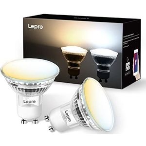 Lepro GU10 slimme lamp, WiFi Alexa gloeilampen, WiFi LED-lampen, 2 stuks (4,5W = 50W, dimbaar wit 2700K-6500K via app of taal), compatibel met Alexa Echo, Google Home