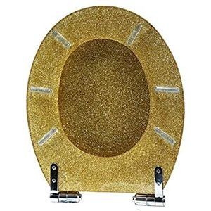 Toiletbrilhoes van hars, sprankelende toiletbril Glittertoiletbril Slow Close Toiletbril Rond, boven/onder vast, snelsluiting Langwerpige toiletbrillen van hars, 14,2""×16,53"",Goud(Size:Gold)