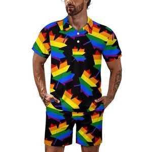 LGBT Canada Pride Poloshirt voor heren, trainingsset met korte mouwen, casual strandshirts, shorts, outfit, M