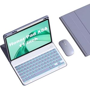 Beschermhoesje met toetsenbord voor Honor Pad X8A, 27,9 cm (11 inch) 2024, bevat Ñ, afneembaar bluetooth-toetsenbord met achtergrondverlichting, muis voor tablet, paars