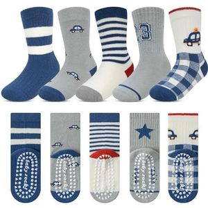 Kyopp 5 paar antislipsokken voor kinderen, katoen, voor jongens en meisjes, ABS-kunststof, antislip, diermotieven, maat 25-37 EU, ABS-nieuwe motorvoertuigen, 21-24 EU